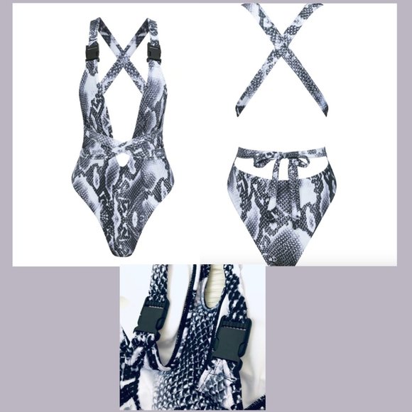 ❤️💋 La Farrah Sexy Snake Deep V Swimsuit - Picture 5 of 7